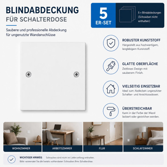 5 x SOIXX Blindabdeckung Unterputz Blindplatte Steckdosenabdeckung Weiß