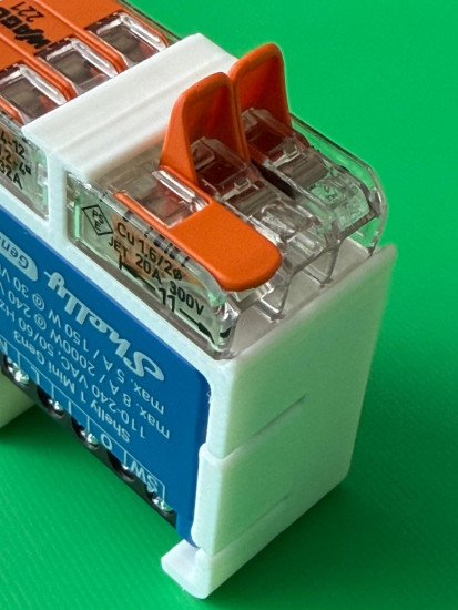 SOIXX Hutschienenhalterung für Shelly MINI Wave, Gen3 mit 2x WAGO 90 Grad Weiß