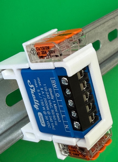 SOIXX Hutschienenhalterung für Shelly MINI Wave, Gen3 mit 2x WAGO Gerade Weiß