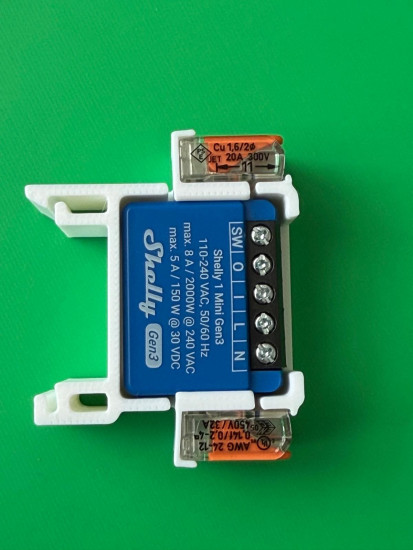 SOIXX Hutschienenhalterung für Shelly MINI Wave, Gen3 mit 2x WAGO Gerade Weiß