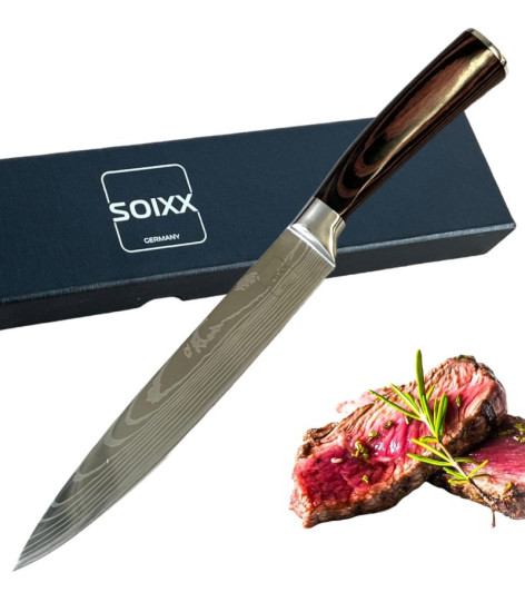 SOIXX Fleischmesser Kochmesser, Edelstahl, ultra scharfe Klinge, Holzgriff, Geschenkbox