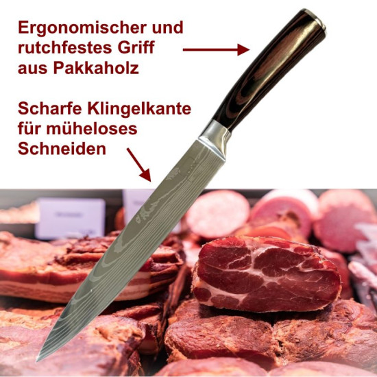 SOIXX Fleischmesser Kochmesser, Edelstahl, ultra scharfe Klinge, Holzgriff, Geschenkbox