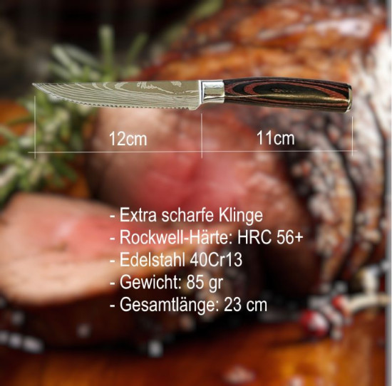 SOIXX Steakmesser 6-teilig Set,  Edelstahl, Gezackte Klinge, Holzgriff, Geschenkbox