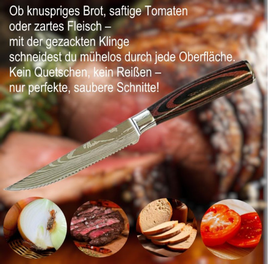 SOIXX Steakmesser 6-teilig Set,  Edelstahl, Gezackte Klinge, Holzgriff, Geschenkbox