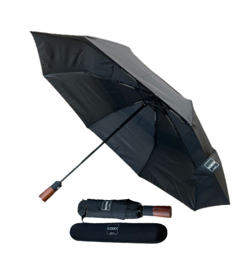 SOIXX Regenschirm Sturmfest bis 140km/h inkl. Reise-Etui, Taschenschirm mit Auf-Zu-Automatik, Doppelt belüftetes Vordach