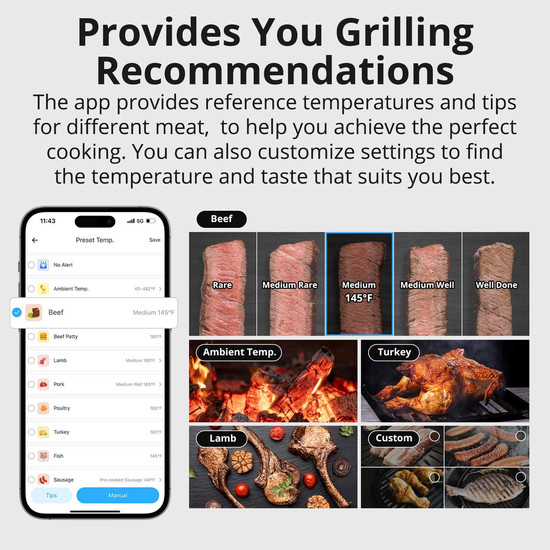 SONOFF BBQ-Fleischthermometer fürs Grillen und Kochen, Bluetooth BMT01