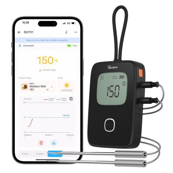 SONOFF BBQ-Fleischthermometer fürs Grillen und Kochen, Bluetooth BMT01