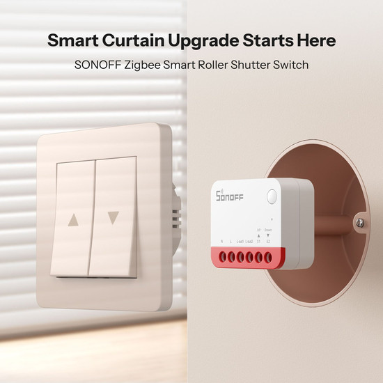 SONOFF Zigbee Smart Rollladenschalter, Jalousiesteuerung, Rollladenmotor, Unterputz MINI-ZBRBS
