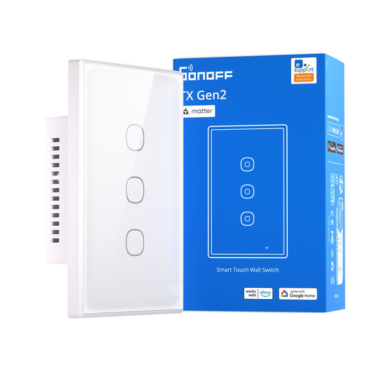 SONOFF Smart Touch Wandschalter, Glasfront, 3-Fach, HomeKit, Alexa & Google Home App T6-3C-120M