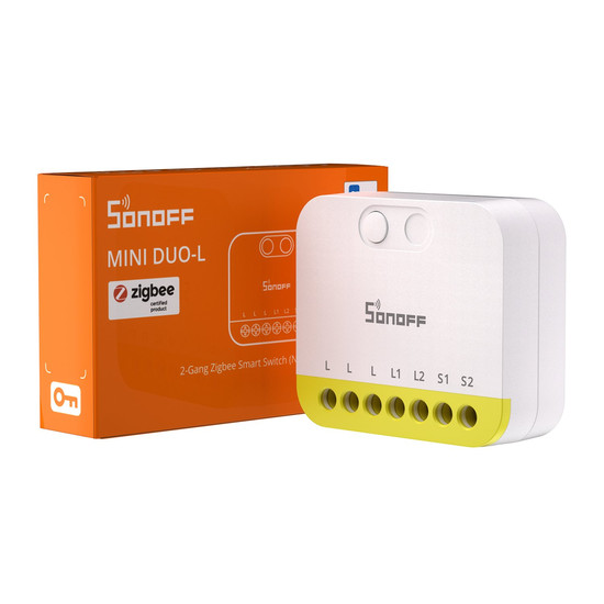 SONOFF MINI DUO-L 2-fach Zigbee Smart-Schalter, Lichtschalter Relais, 2-Fach, Ohne Neutralleiter, Unterputz MINI-ZB2GS-L
