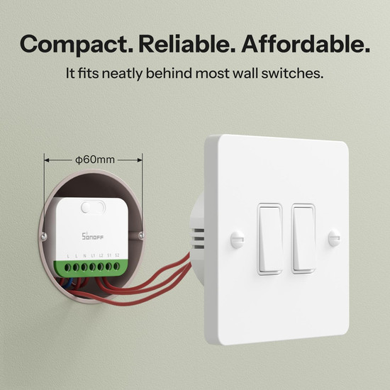 SONOFF MINI DUO 2-Gang Matter über WiFi Smart Switch, Lichtschalter Relais, 2-Fach, Unterputz, HomeKit Alexa & Google App MINI-2GS