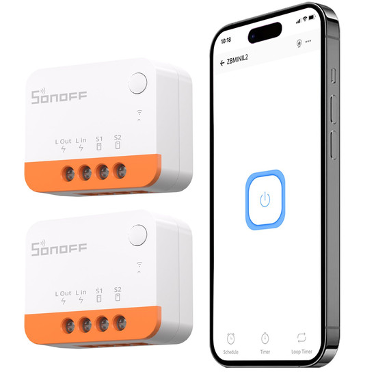 SONOFF ZBMINI Extreme Zigbee Smart Switch, Lichtschalter Relais, Ohne Neutralleiter, Unterputz ZBMINIL2