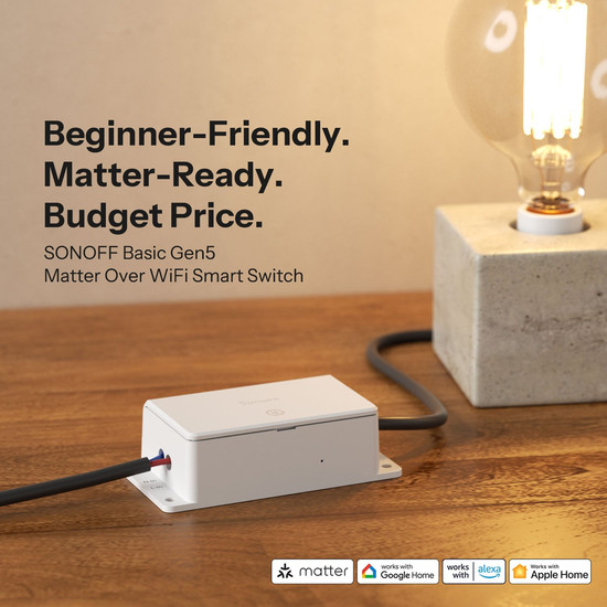 SONOFF Basic Gen5 Matter über WiFi Smart Switch, Lichtschalter Relais, HomeKit, Alexa & Google Home, App BASIC-1GS