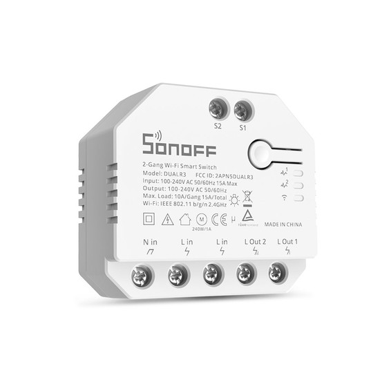 SONOFF DUALR3 2-Gang Smart Switch, Lichtschalter Relais, 2-Fach, Unterputz, Alexa & Google Home App DUALR3