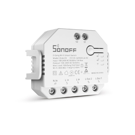 SONOFF DUALR3 2-Gang Smart Switch, Lichtschalter Relais, 2-Fach, Unterputz, Alexa & Google Home App DUALR3