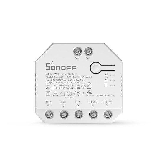 SONOFF DUALR3 2-Gang Smart Switch, Lichtschalter Relais, 2-Fach, Unterputz, Alexa & Google Home App DUALR3