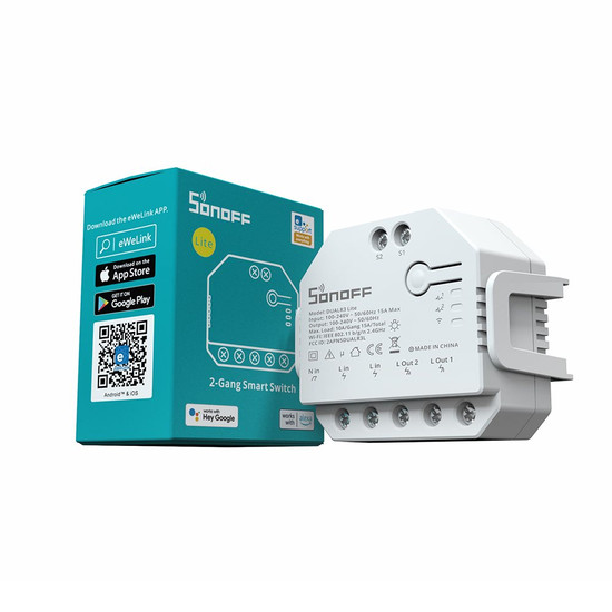SONOFF DUALR3 Lite 2-Gang Smart Switch, Lichtschalter Relais, 2-Fach, Unterputz, Alexa & Google Home App DUALR3 LITE