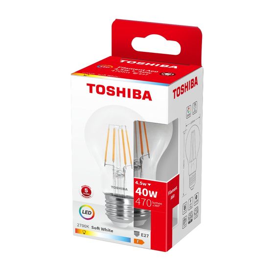 Toshiba LED Filament Lampe E27 4.5W 2700K 470Lm wie 40W
