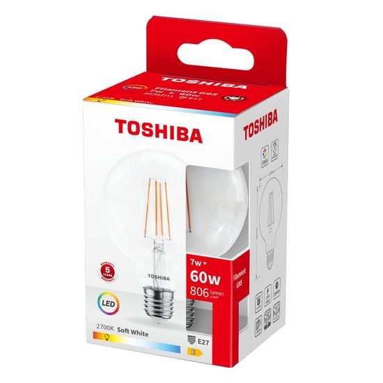 Toshiba LED Filament Globe Lampe E27 7W 2700K 806Lm wie 60W