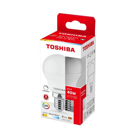 Toshiba LED Tropfen Lampe dimmbar E14 5W 3000K 470Lm wie 40W