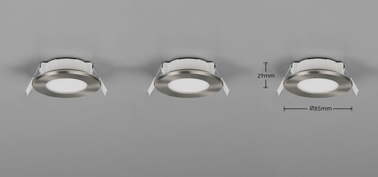 Trio 635110307 Himal LED Einbauleuchten 3x3,5W ⌀8,5cm dimmbar Nickel Matt IP65 CCT einstellbare Lichtfarbe