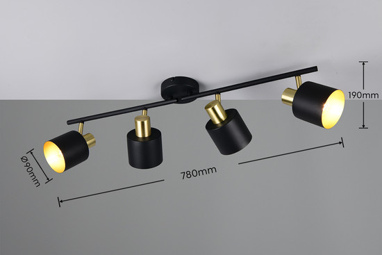 Trio 868800480 Eva E14 Strahler 4-fach Schwarz-Gold