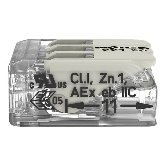 WAGO 221-483 50x Verbindungsklemme mit Hebeln, 3 Leiter, 4mm², Ex e, lichtgrau