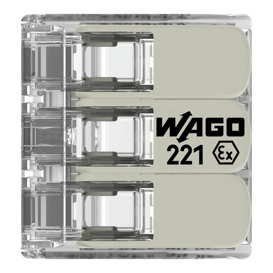 WAGO 221-483 50x Verbindungsklemme mit Hebeln, 3 Leiter, 4mm², Ex e, lichtgrau