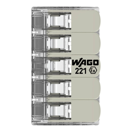 WAGO 221-485 25x Verbindungsklemme mit Hebeln, 5 Leiter, 4mm², Ex e, lichtgrau