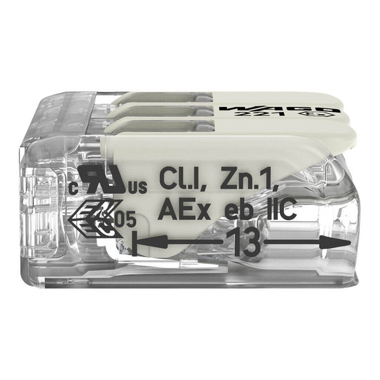WAGO 221-683 30x Verbindungsklemme mit Hebeln, 3 Leiter, 6mm², Ex e, lichtgrau