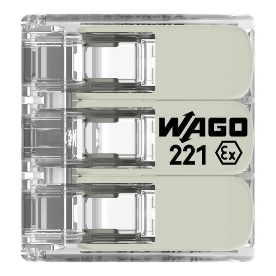 WAGO 221-683 30x Verbindungsklemme mit Hebeln, 3 Leiter, 6mm², Ex e, lichtgrau