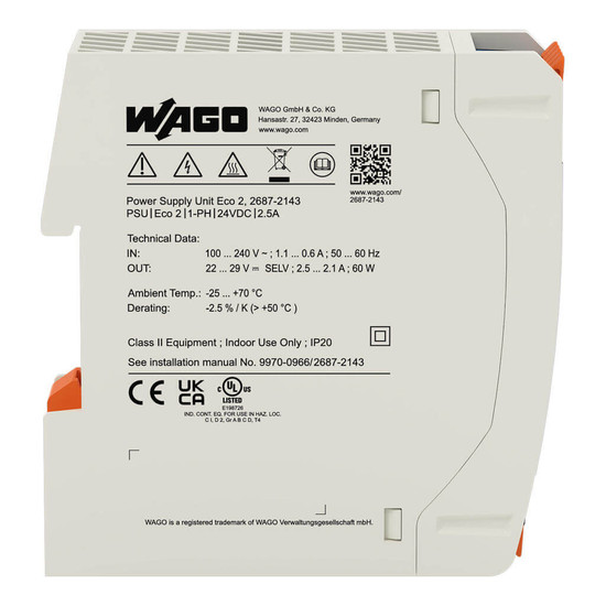 WAGO 2687-2143 Stromversorgung Eco 2, 1-phasig, DC 24V, 2,5A, 60W