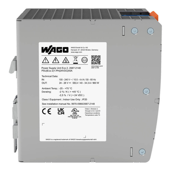 WAGO 2687-2148 Stromversorgung Eco 2, 1-phasig, DC 24V, 40A, 960W, PowerBoost