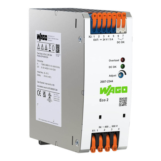 WAGO 2687-2344 Stromversorgung Eco 2, 3-phasig, DC 24V, 5A, 120W, PowerBoost