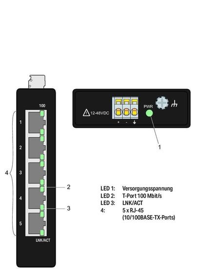 WAGO 852-111/000-001 1x 5 Ports 100Base-TX ECO Industrial Switch, Industrie Ethernet