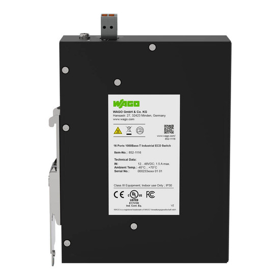 WAGO 852-1116 Industrial ECO Switch unmanaged, 16 Ports 1000Base-T, erweiterter Temperaturbereich