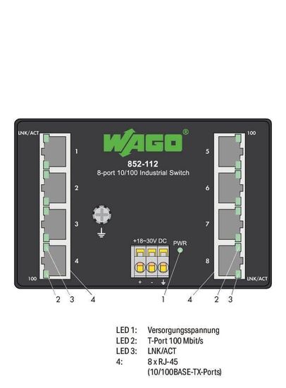WAGO 852-112 1x 8 Ports 100Base-TX ECO Industrial Switch, Industrie Ethernet