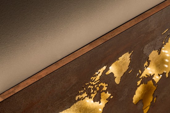 WOFI LINDA LED Weltkarte Wandleuchte Blattgold-Optik 26W warmweiss Landkarte