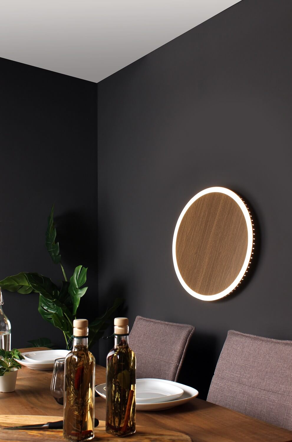 LUCE Design Neutralweiss schwarz Deckenleuchte Moon 3-Stufendimmer LED 36W Holz