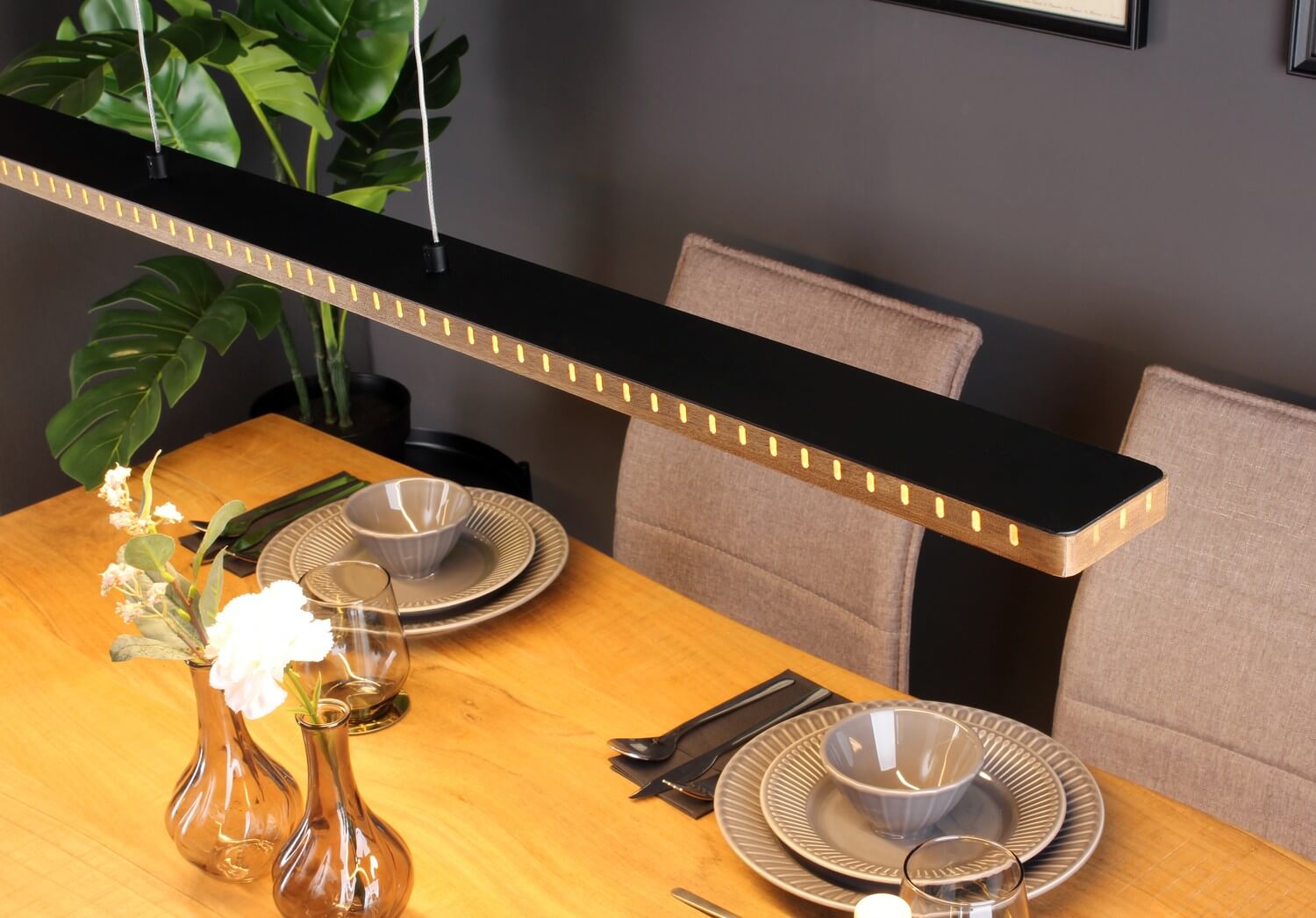 LUCE Design Solaris LED Pendelleuchte Warmweiss dimmbar 36W 3-Stufendimmer  Holz, schwarz