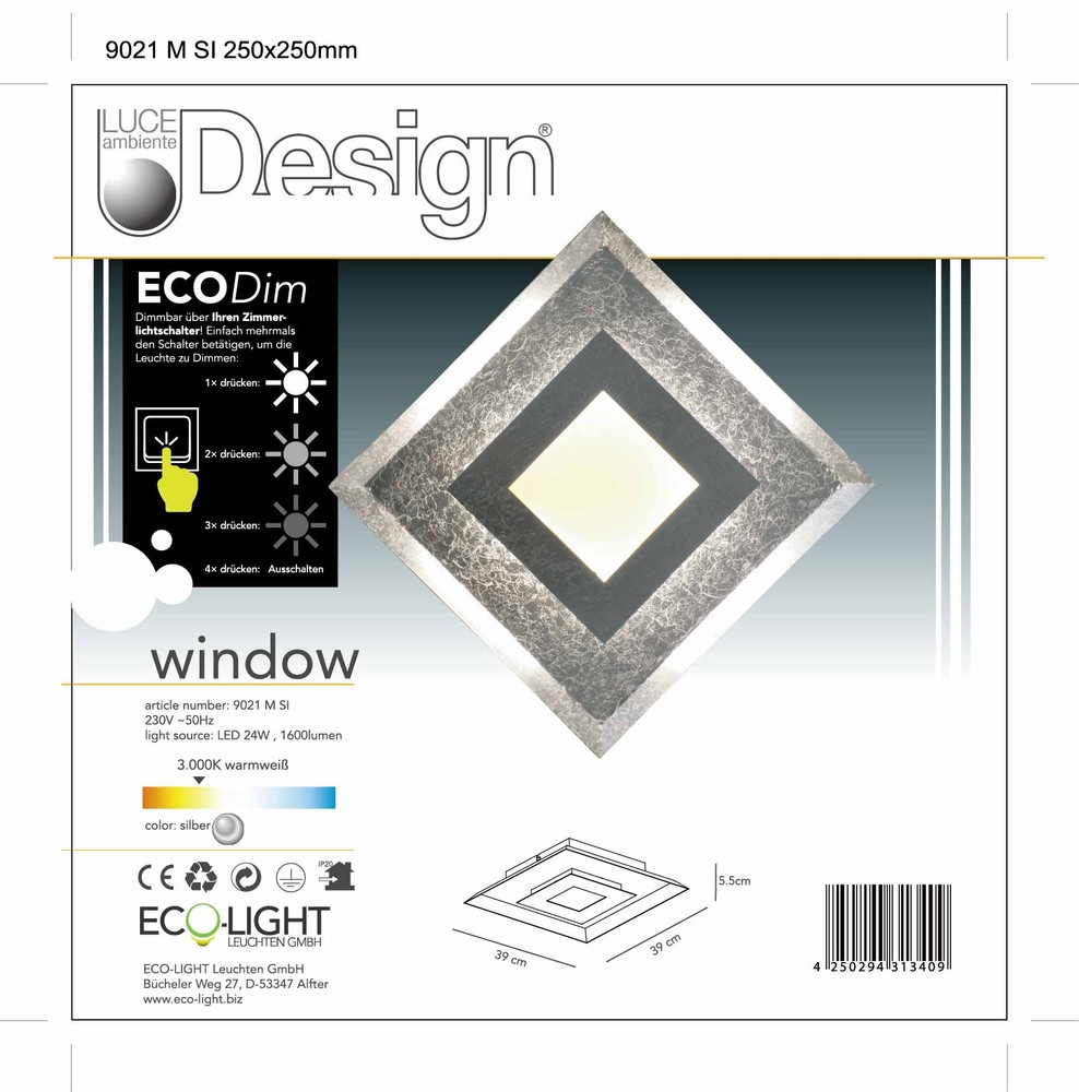 dimmbar Wandleuchte Design LED Silber K LUCE Window 3000 24W
