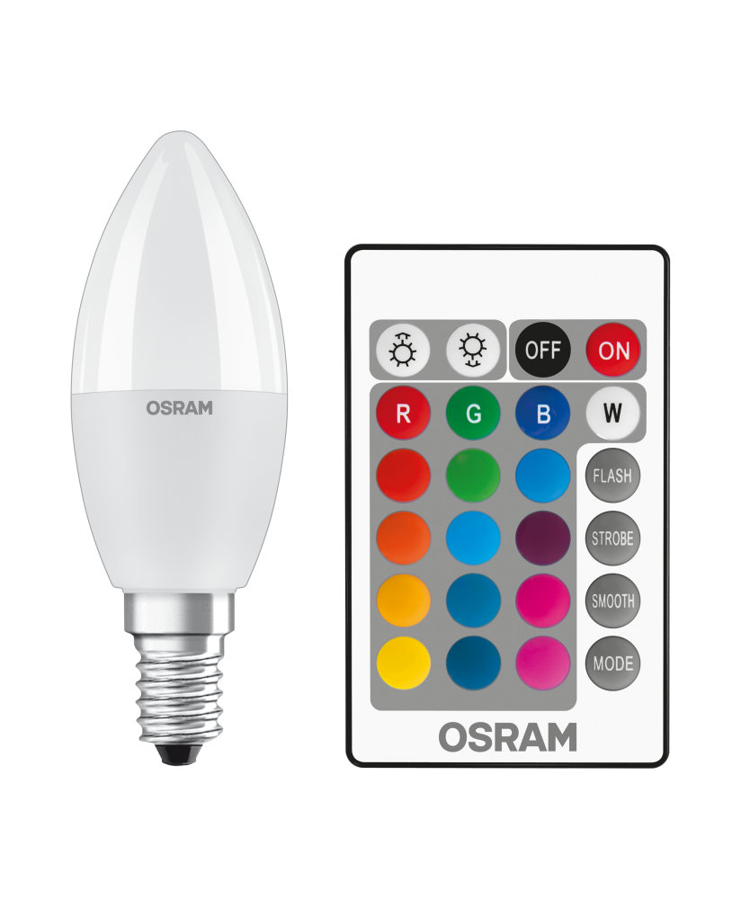 OSRAM RGBW + Fernbedienung E14 LED Kerze 4,9W B40 Dimmbar CCT