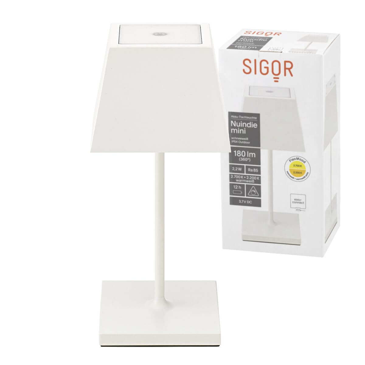 SIGOR Akku-Tischleuchte mini schneeweiß 25cm Nuindie 4518001