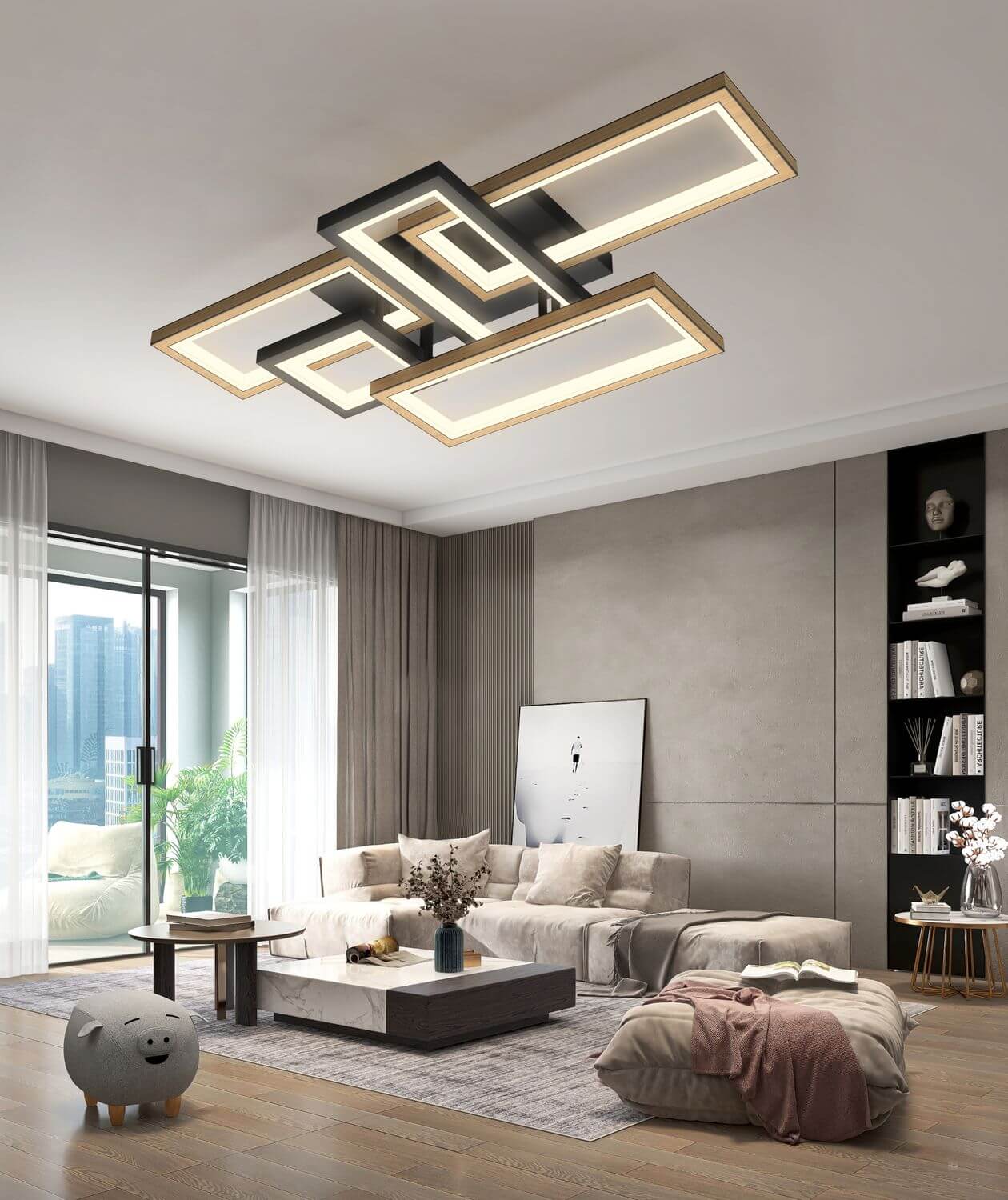 Wofi Matera LED Deckenleuchte Schwarz-Holz 9022-506, 46W Warmweiss 