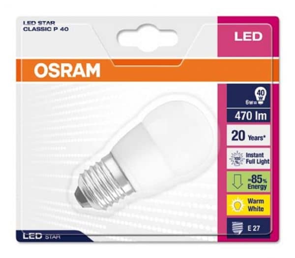 OSRAM STAR P40 E27 LED Birne 5,5W Warmweiss 4052899911949 = 40W Lampe