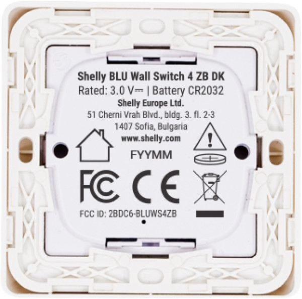 Shelly BLU Wall Switch 4 ZB, DK Format - Zigbee Wandschalter, Weiß
