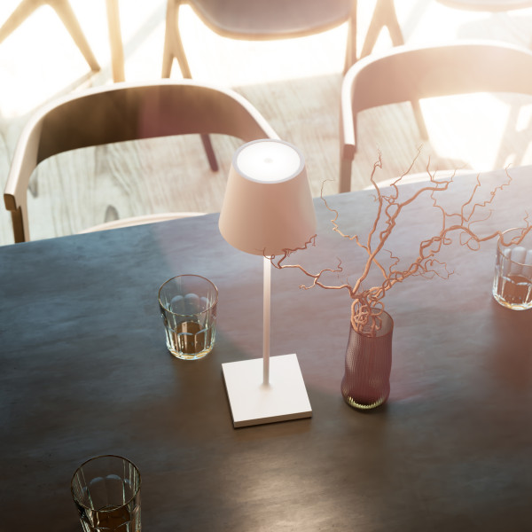 SIGOR Akku-Tischleuchte Nuindie 38cm schneeweiß rund USB-C 2,2W FlexMood 2200K/2700K IP54 Ra85 dimmbar