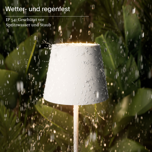 SIGOR Akku-Tischleuchte Nuindie 38cm schneeweiß rund USB-C 2,2W FlexMood 2200K/2700K IP54 Ra85 dimmbar