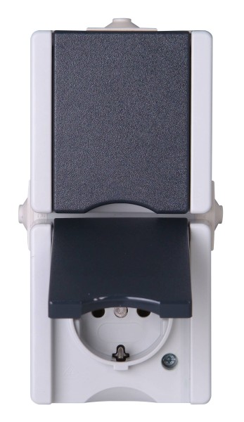 Kopp proAQA Aufputz-Feuchtraum Schutzkontakt-Steckdose mit Klappdeckel 2-fach senkrecht