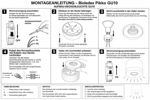 Bioledex PIKKO Deckenleuchte GU10 Aufbau 100mm Deckenspot Grau /Grau Anschrauben oder Kleben